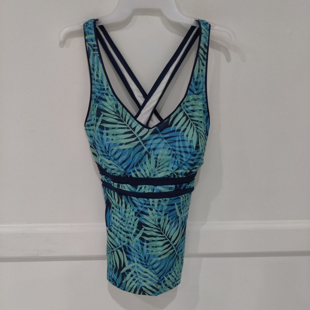 Lands' End Women's Modest V-Neck Cross Strap Tankini Top $90 Size 8 4B100